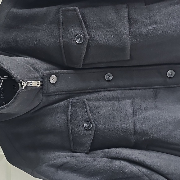 New Bernardo Wool Zippered  Flap Patch Pockets Mid Length Collared Black Coat XL - Picture 7 of 16